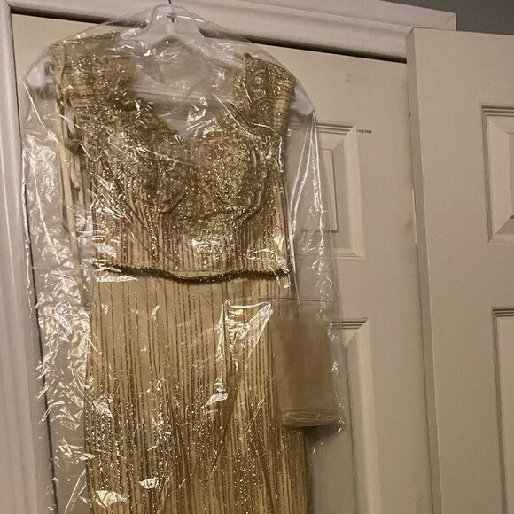 NWT Dancing Queen 4071 Lace Appliques/Embroidery Prom Dress Gold Size XS - Picture 7 of 8